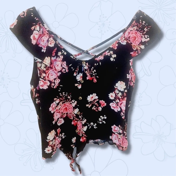 No Boundaries Tops - No Boundaries | Women's Pink&Black Floral Blouse | Large 11-13 | NEW | NWOT |​